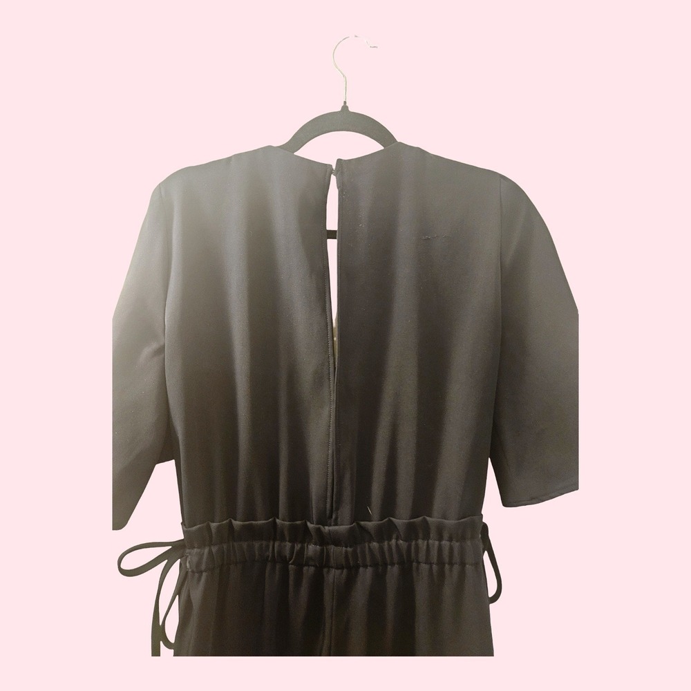 Zara Black Short Sleeve Open Back V-Neck Drawstring Waist Wide Leg Jumpsuit L - Picture 6 of 8